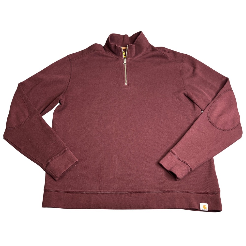 Carhartt Mens XL Regular Burgundy Quarter Zip Elbow Patch Pullover 101543 977